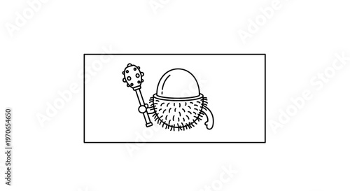 Funny Cartoon Fruit Character Holding a Mace, Whimsical Food Illustration