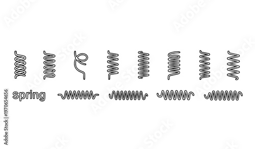 Minimal spring line icons set with spiral coil and flexible shapes editable stroke vector for engineering and UI design