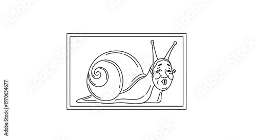 Funny Cartoon Snail with Human Face and Glasses, Expressing Surprise