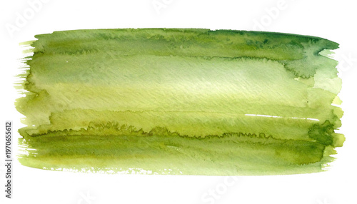 Pincelada de aquarela em tons de verde vibrante, criando uma textura abstrata e orgânica para design gráfico e fundos artísticos.