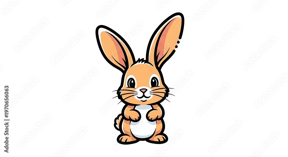 Fototapeta premium A cute white cartoon bunny character with pink ears holds a blue Easter egg in this happy vector illustration of an isolated baby animal drawing for a spring holiday card