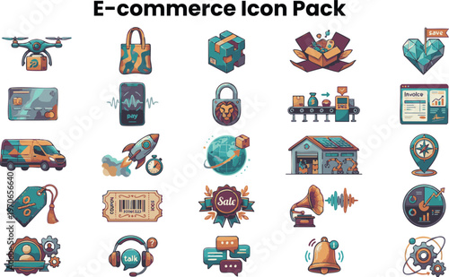  Colourful Unic E-commerce Icon Pack