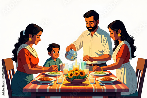 Family Dinner Ritual Vector Illustration with Parents and Children