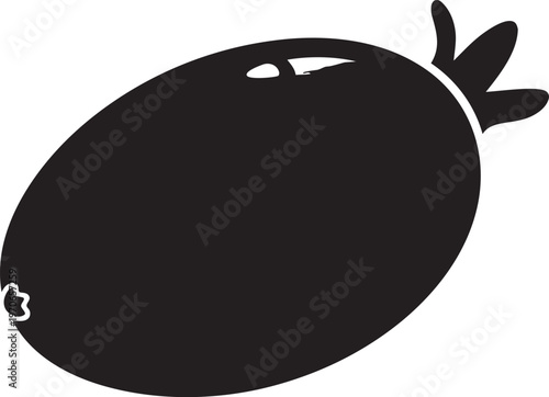 Black silhouette of a single ripe tomato simple vector illustration for food and cooking concepts isolated on white background