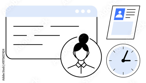 Digital identity concept. Digital identity illustrated with user profile, web interface, and clock symbols. Digital identity for time tracking, authentication, and online security. Perfect