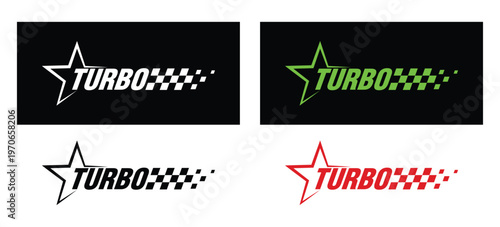 Turbo racing logo set with star and checkered pattern