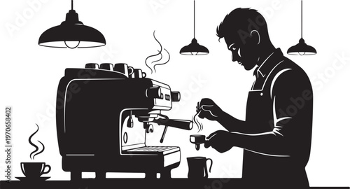 Barista preparing coffee in a modern cafe setting silhouette