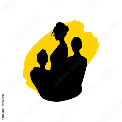 Unity in Silhouette: A touching monochrome illustration captures the silhouettes of three individuals united against a vibrant backdrop of solidarity.