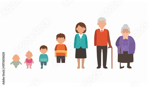 Woman Aging Process Life Stages Baby to Elderly Vector Illustration