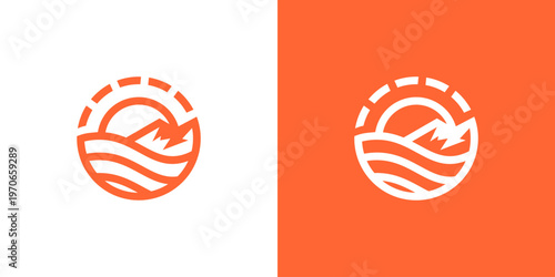 Dual meaning logo combining sunrise, mountain, and farm elements, symbolizing new beginnings, natural growth, resilience, sustainability, and a harmonious connection between agriculture