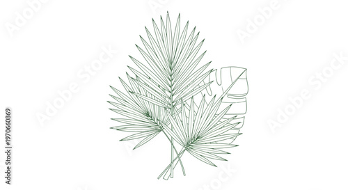 The image depicts an illustration of a palm tree and a glass on a tropical beach at sunset.