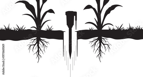 Black Silhouette of Plants and Shovel in Soil Section