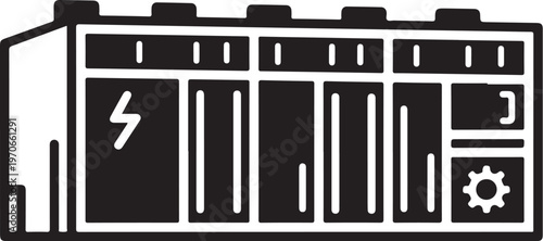 Industrial server room, data center, technology infrastructure, black and white vector