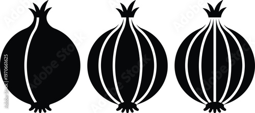 Black onion silhouette collection fresh vegetable bulb healthy food ingredient agriculture nature farm plant vector graphic design illustration set element