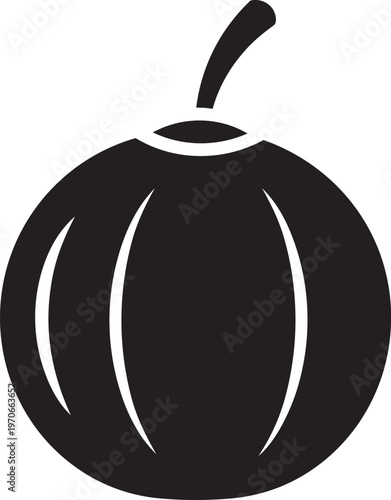 Simple black silhouette of a gooseberry with stem a minimalist vector illustration for healthy food concepts and organic produce branding