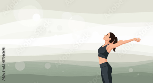 Woman Exhales Deeply In Serene Natural Landscape