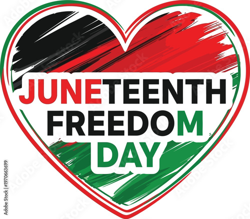Juneteenth Freedom Day heart graphic design illustration with Pan-African colors celebrating emancipation and African American history.
