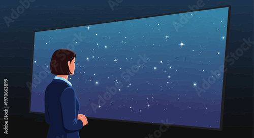 Woman Gazing At A Vast Starry Night Sky Display