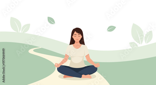 Woman Meditating Peaceful Serene Outdoor Nature Path Serenity