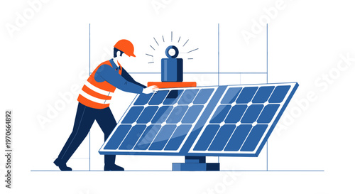 Worker Installing Solar Panels On A Roof Illustrating Renewable Energy Solutions