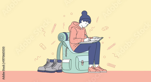 Young Adventurer Captures Ideas On Paper During Outdoor Excursion