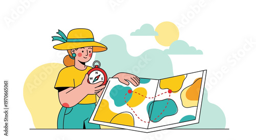 Woman With Map And Compass Planning Journey Adventure