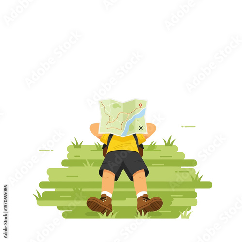 Young Adventurer Exploring New Trails With Detailed Map and Backpack