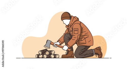 Woodsman Chopping Logs Preparing For Winter Season