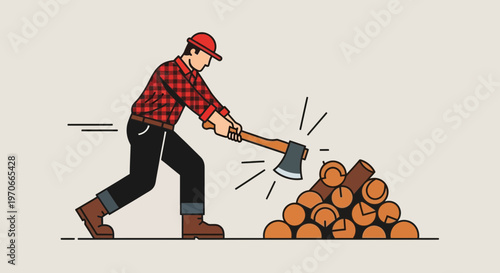 Woodsman Chopping Timber For Winter Preparation And Survival