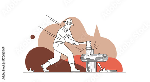Woodsman Chopping Timber With Ax In A Stylized Outdoor Scene