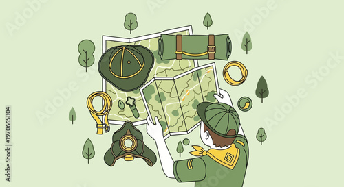 Young Explorer Navigating With Map Discovering Adventure And Outdoor Pursuits