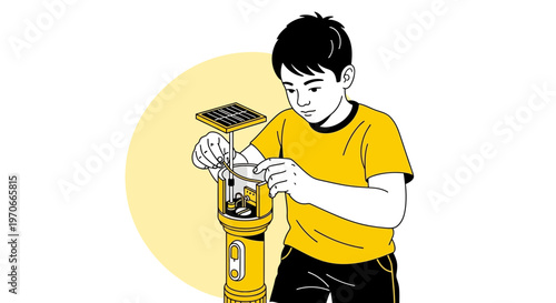 Young Boy Engaged In A Solar Powered Gadget Assembly Project
