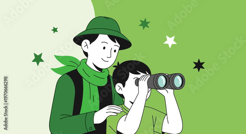 Young Explorers Discovering New Horizons Through Binoculars Adventure