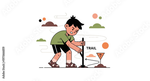 Young Hiker Marking A Trail With Focus And Determination