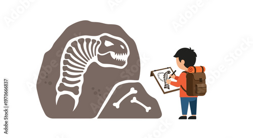 Young Paleontologist Sketching Dinosaur Fossil Discovery