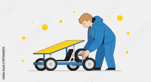Young Innovator Assembling A Solar Powered Go Kart For Future Transport