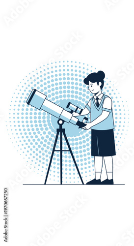 Young Stargazer Gazing Through Telescope Exploring Outer Space Discoveries