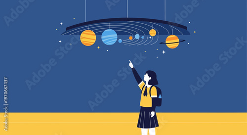 Young Student Exploring Celestial Wonders In A Science Exhibition