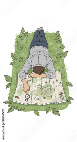 Young Person Navigating With Map And Compass In Nature