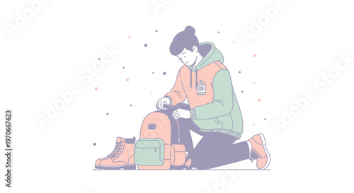 Young Person Preparing For Outdoor Adventure With Backpack And Boots