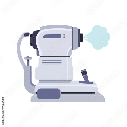 Non-Contact Tonometer Eye Exam Equipment Vector Illustration, Flat Medical Diagnostic Device for Ophthalmology Clinic and Vision Testing Procedures