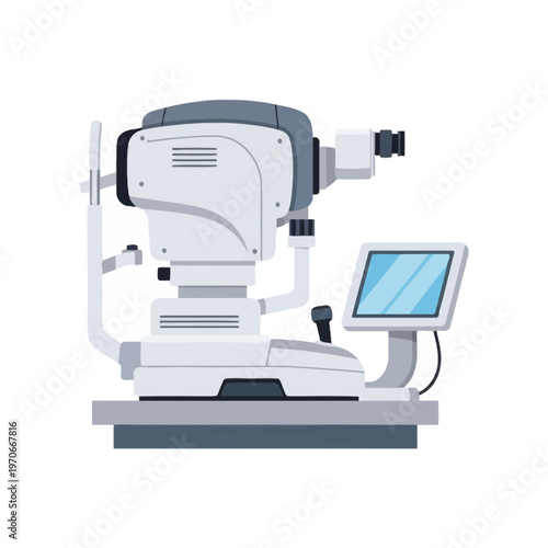 Ophthalmic Slit Lamp Diagnostic Device Vector Illustration, Medical Eye Examination Equipment for Optometry Clinic, Flat Professional Healthcare Technology Graphic