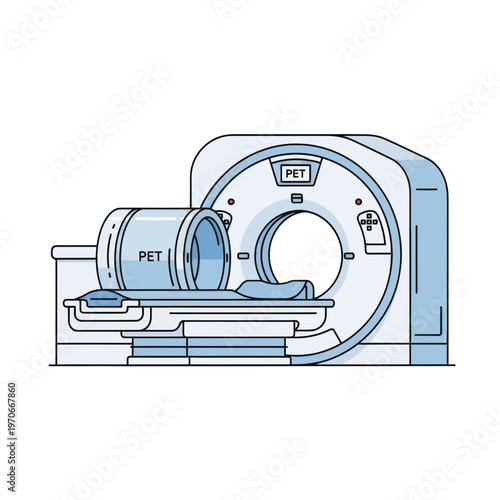 PET Scanner Medical Imaging System Vector Illustration, Advanced Diagnostic Radiology Equipment for Clinical Healthcare and Hospital Technology Concept
