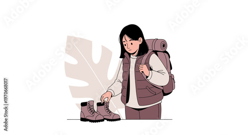 Young Woman Packing Hiking Boots For Adventure Preparation