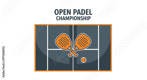 Modern Flat Design Padle Tennis Court With Racquets and Ball Illustration For Open Championship