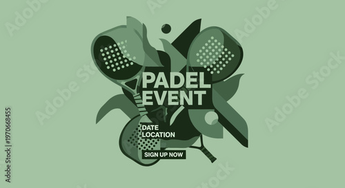 Modern Graphic Design Announcing Padel Event with Rackets and Ball