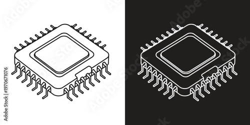 microchip processor cpu technology flat design vector illustration on white and black background