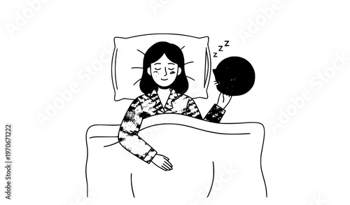 Woman Sleeping with Cat Cozy Night Relaxation Vector Illustration