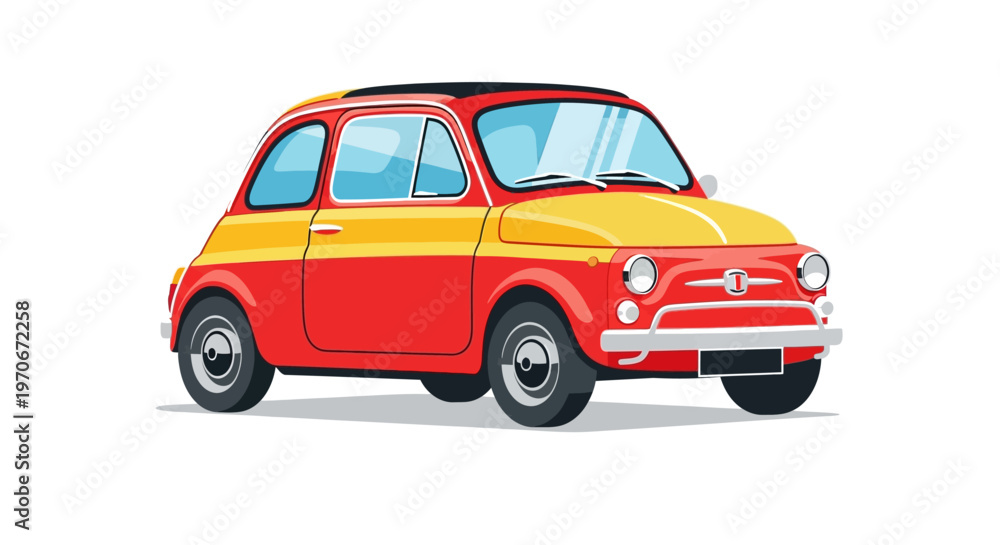 Fototapeta premium Vintage Red and Yellow Small Car.