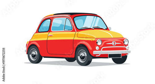 Vintage Red and Yellow Small Car.